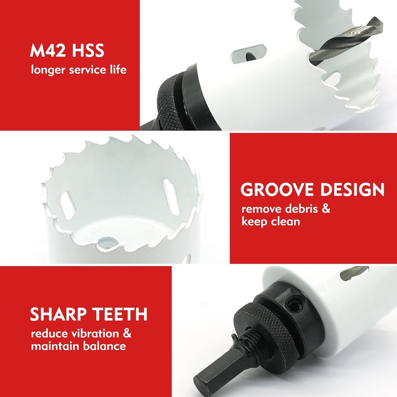 Axelord Hole Saw Kit Bi Metal, with 3/4" to 2-1/2" 22 PCS Saw Blades in Case, Hole Saw Set for Metal, Wood and Plastic, with Clean and Smooth Cutting Edge, Fast Chip Removal - Image 3